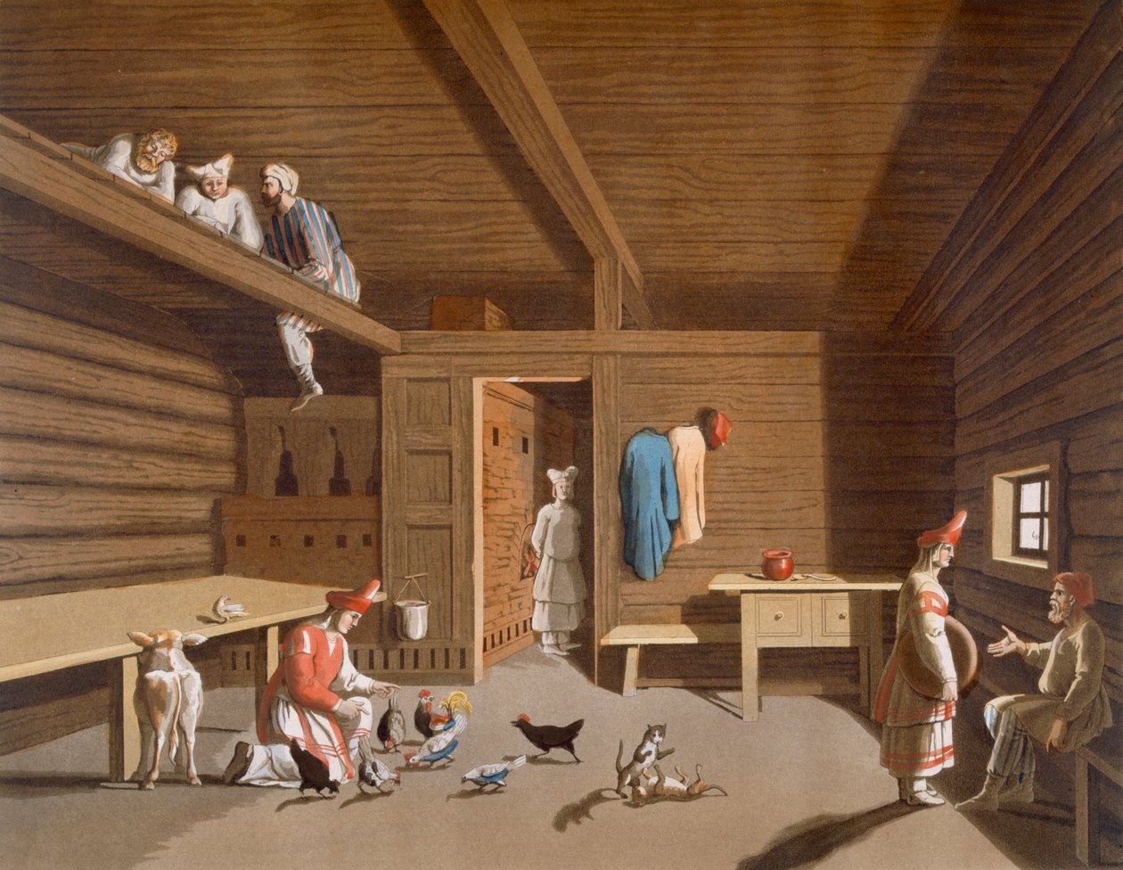 Wnętrze rosyjskiego domu chłopskiego, ok. 1820-30 lat autorstwa Italian School