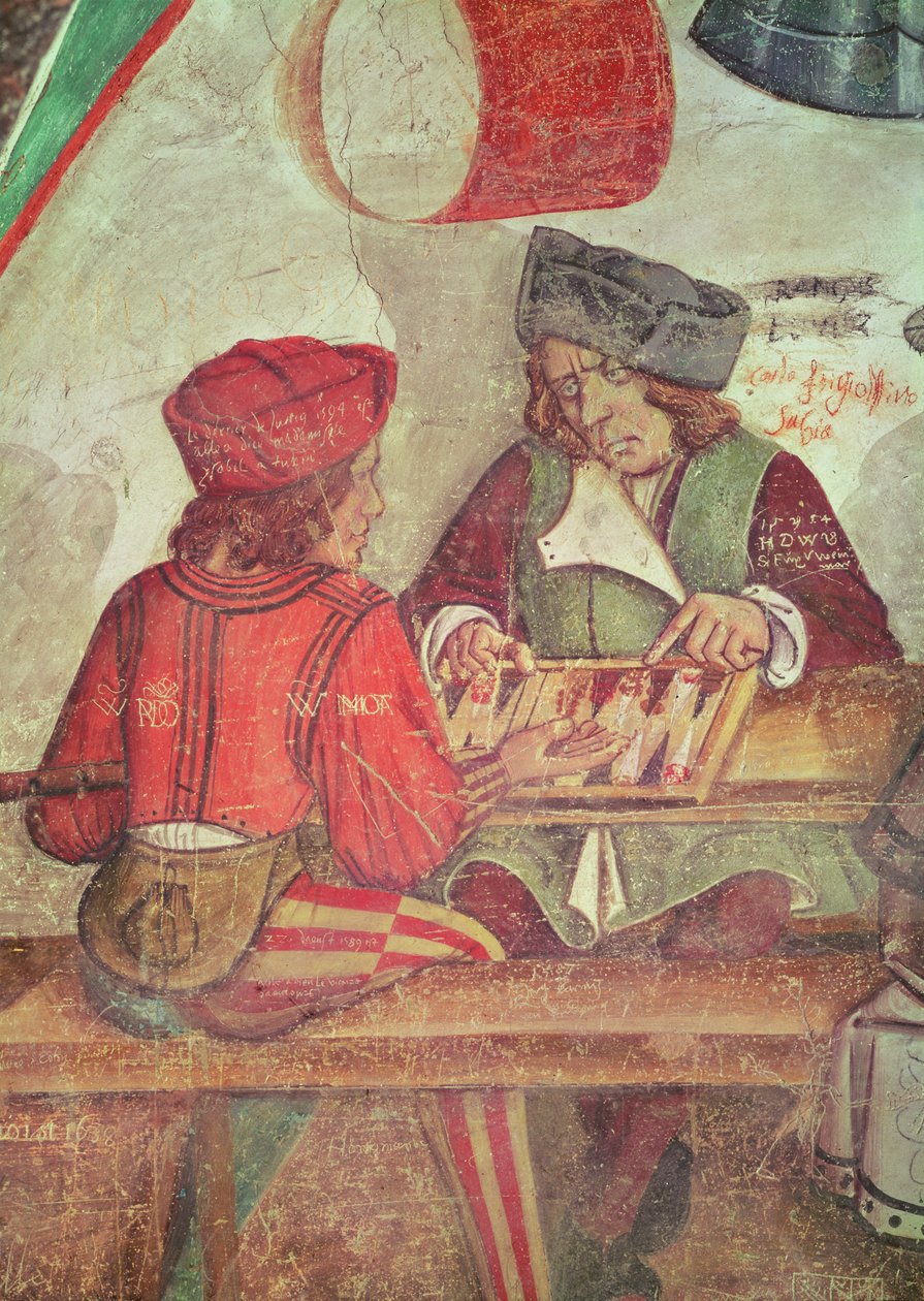 Wnętrze karczmy, detal graczy w tryktraka (fresk) autorstwa Italian School