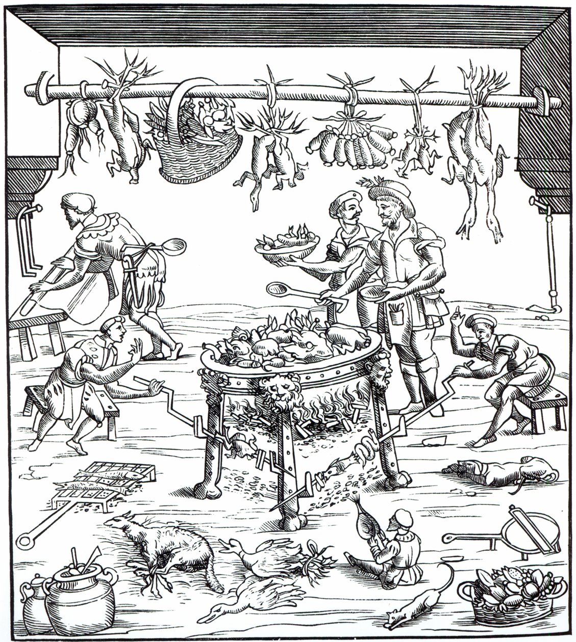 Wnętrze kuchni włoskiej, według drzeworytu w Banchetti compositioni di Vivende autorstwa Christoforo di Messisburgo, wydane 1549 autorstwa Italian School