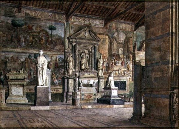 Wnętrze Campo Santo w Pizie, ok.1845 (akwarela na papierze) autorstwa Italian School