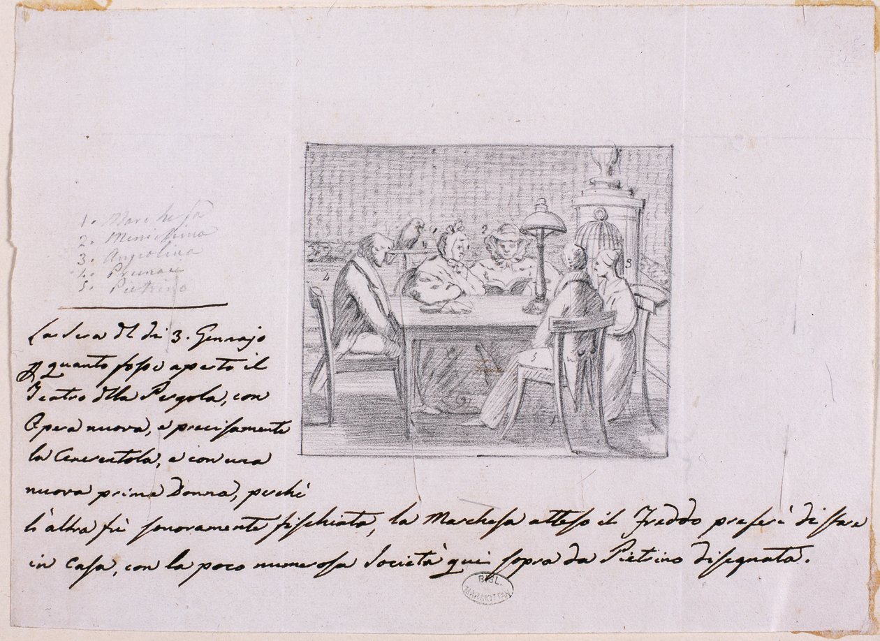 Scena wewnętrzna (ołówek na papierze) autorstwa Italian School