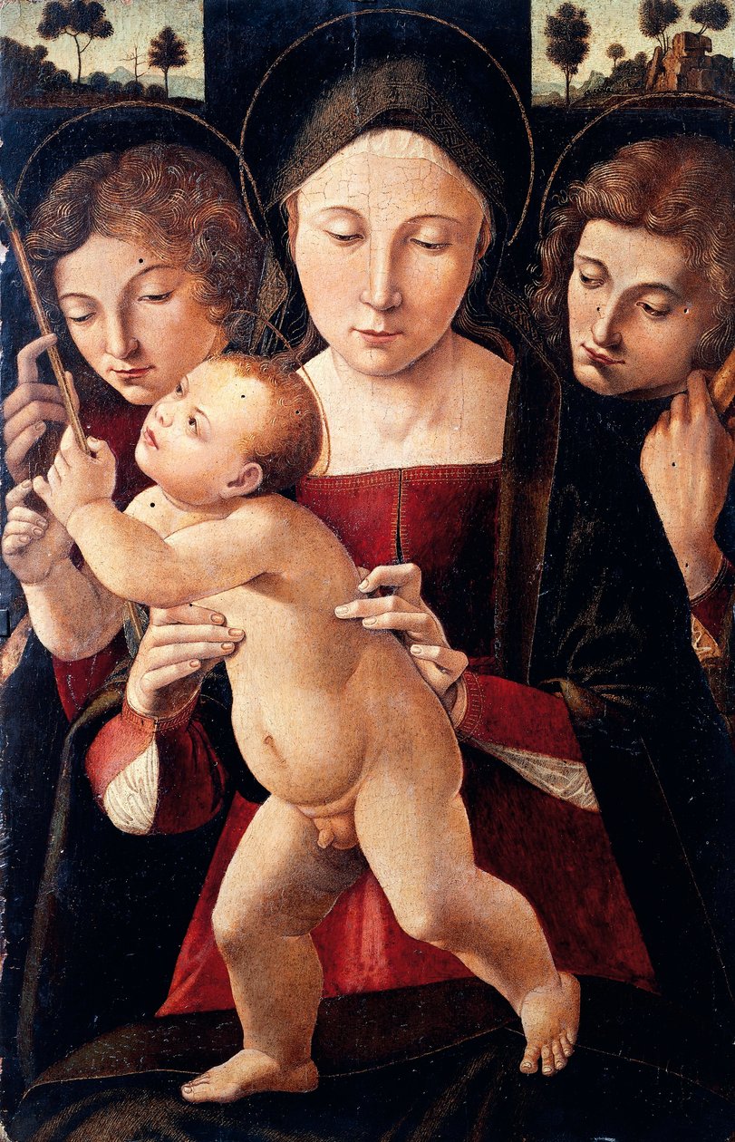 Włochy, Asyż, Madonna z Dzieciątkiem i dwoma aniołami autorstwa Italian School