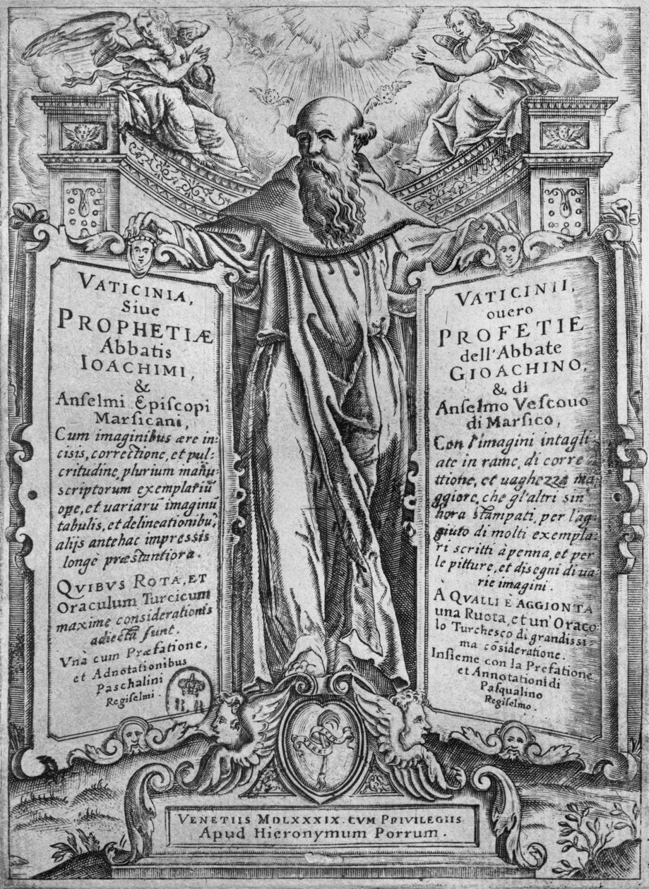 Joachim z Flory, ilustracja z „Przepowiedni opata Joachima”, 1589 (rycina) (fot. bw) autorstwa Italian School