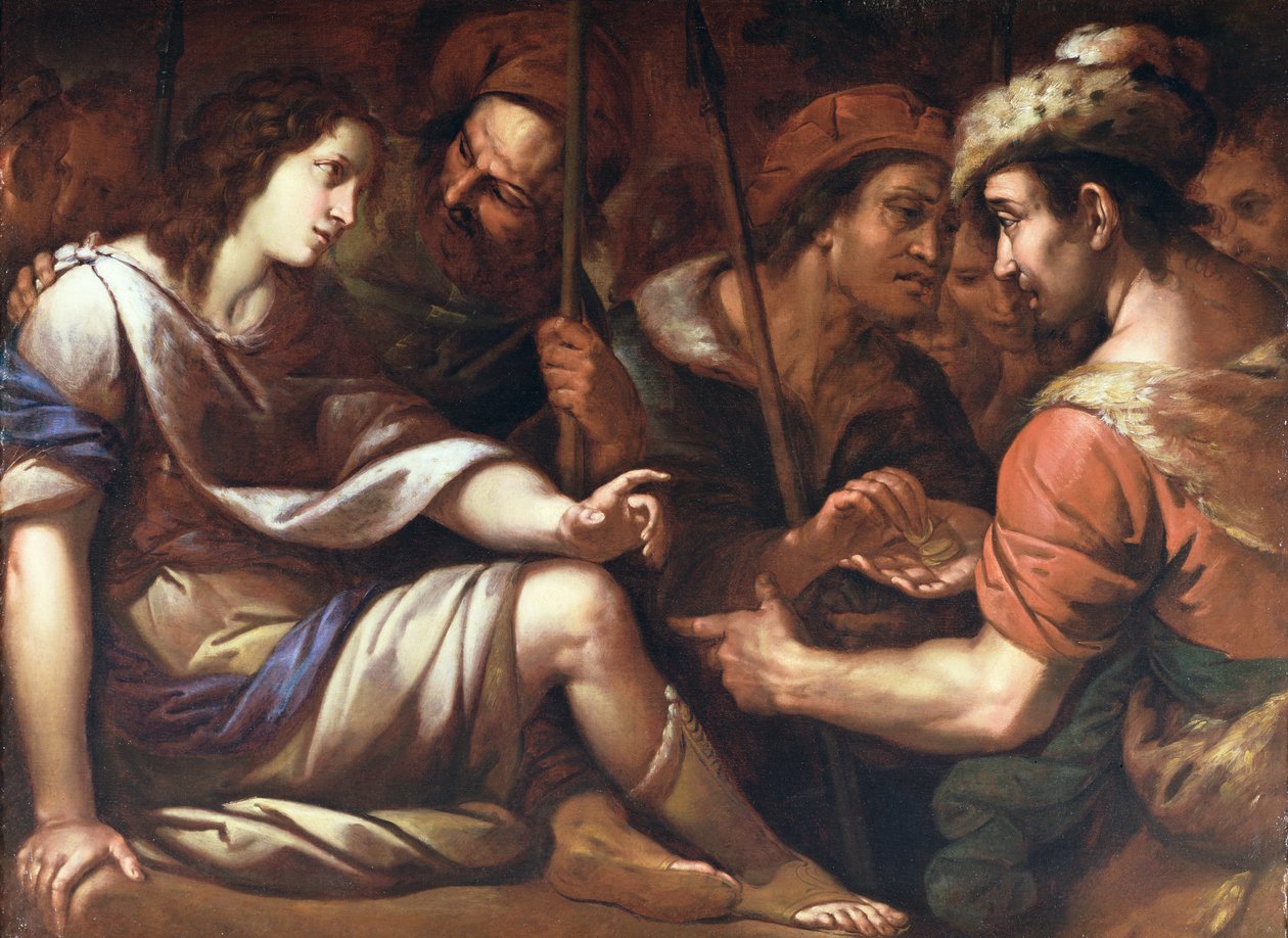 Józef sprzedany przez swoich braci, ok. 1650 r. (olej na płótnie) autorstwa Italian School