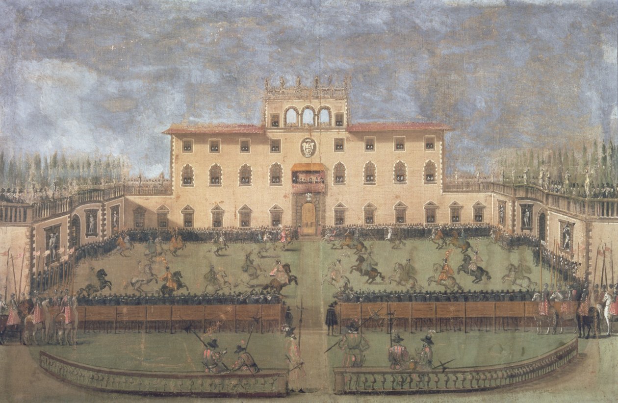 Pojedynek w cesarskiej willi Poggio a Caiano autorstwa Italian School