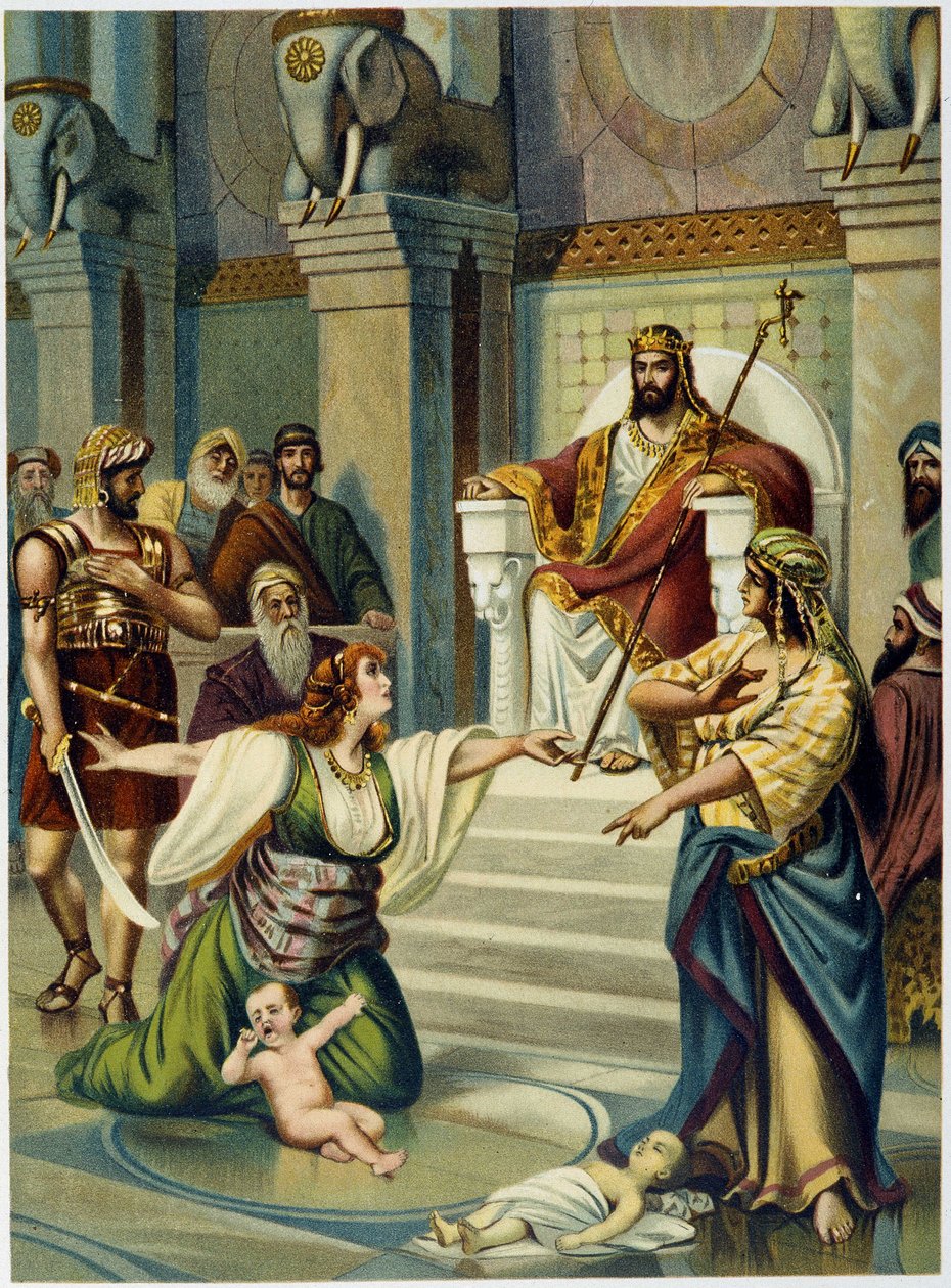 Wyrok Salomona - w „Klasycznej Złotej Biblii: Historia Objawienia Bożego w starożytnym i nowym napięciu” ”Giovanni Ladislao Sykora (t. 1), przetłumaczony przez Don Clemente Benetti. (Biblia włoska) autorstwa Italian School