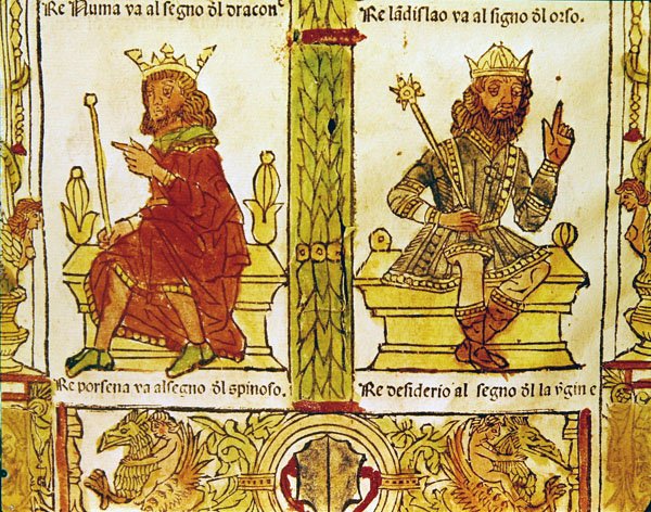 Król Porsenna i król Desiderius, z Księgi losu Lorenzo Spirito Gualtieri (papier drukowany) autorstwa Italian School