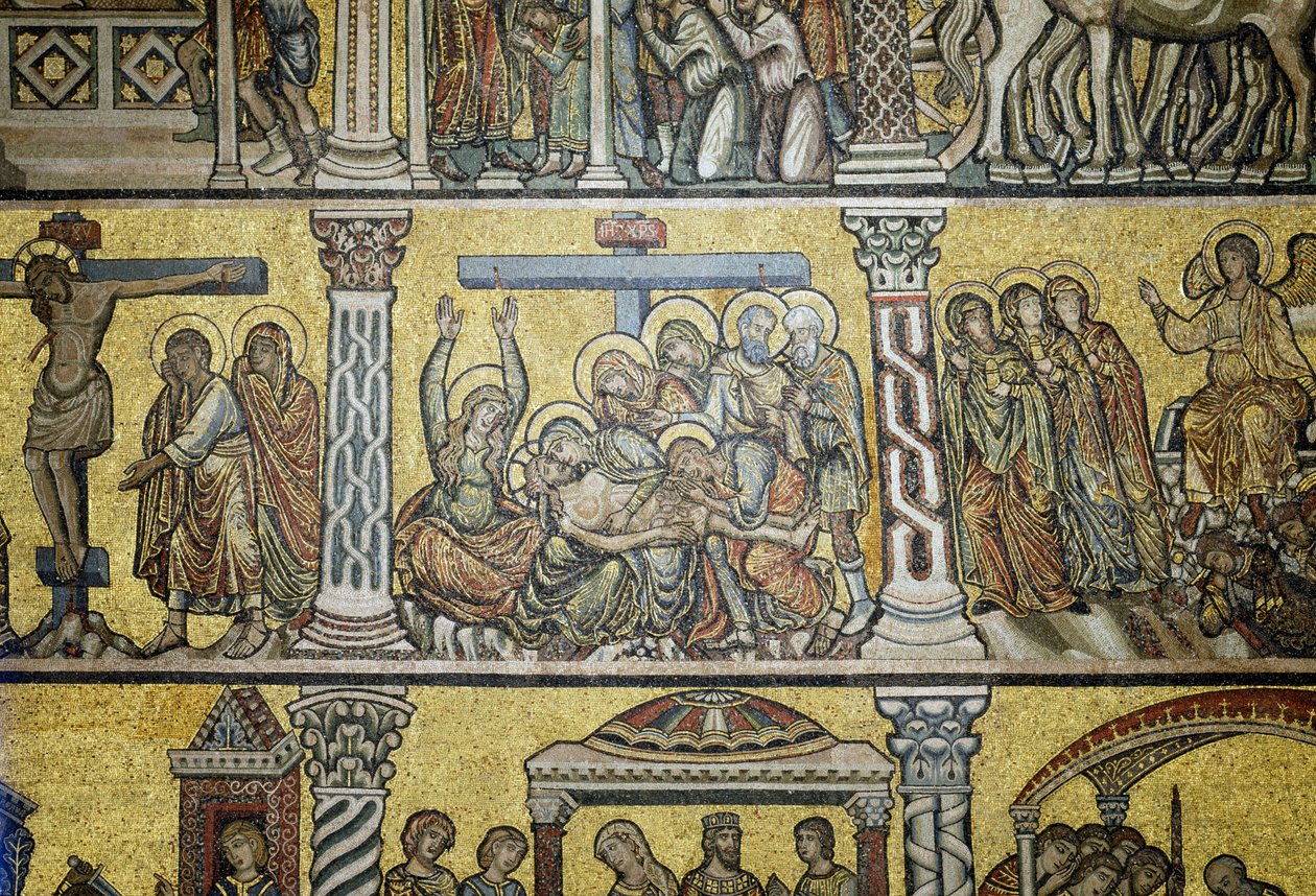 Lament nad zmarłym Chrystusem z piątej strefy kopuły, szkoły florenckiej lub weneckiej (mozaika) autorstwa Italian School