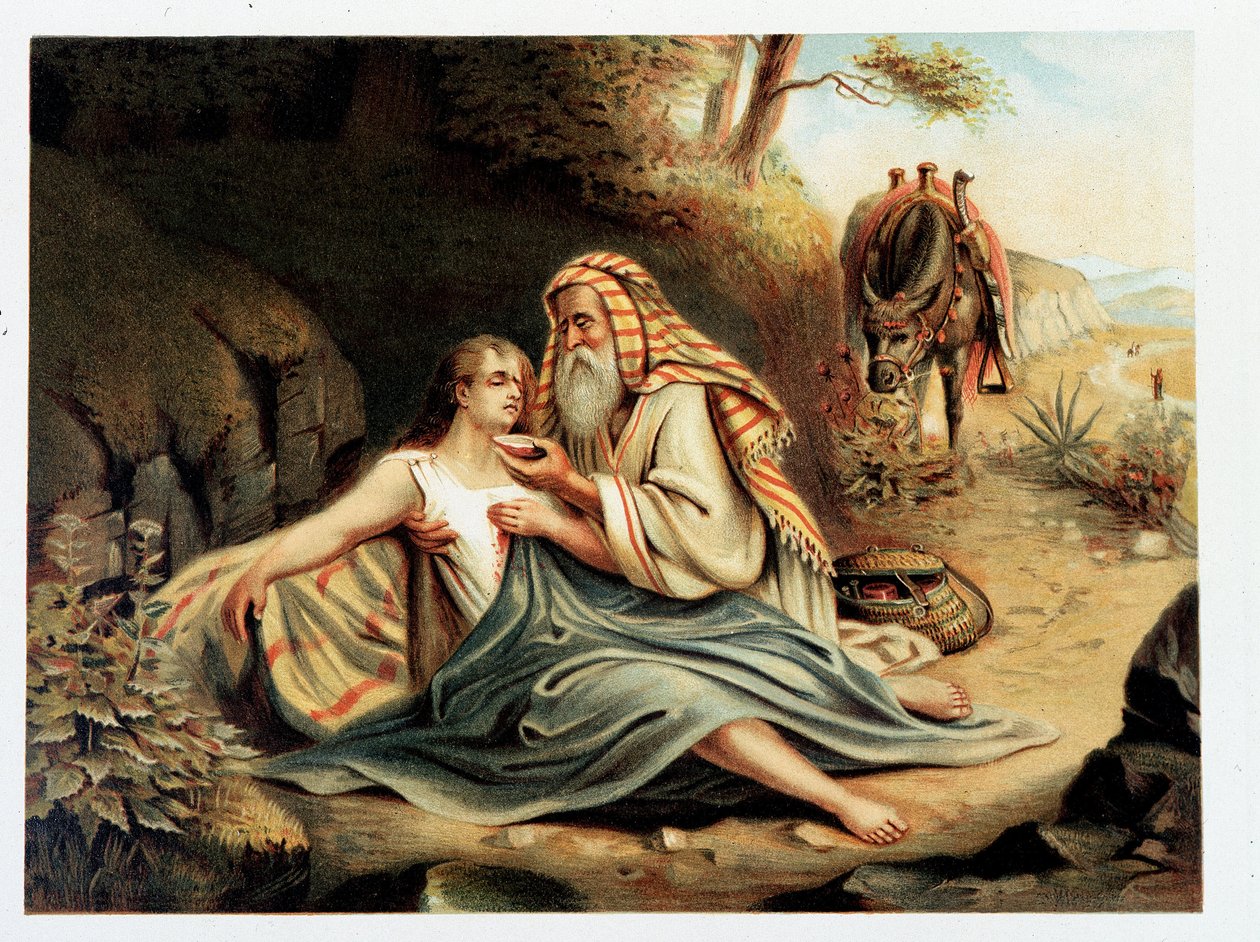 Le Bon Samaritan - w „”Złotej klasycznej Biblii: historia objawienia Bożego w starożytności i w nowych dążeniach”” Giovanniego Ladislao Sykory (t. 2), przekład Don Clemente Benetti. (Biblia włoska) autorstwa Italian School