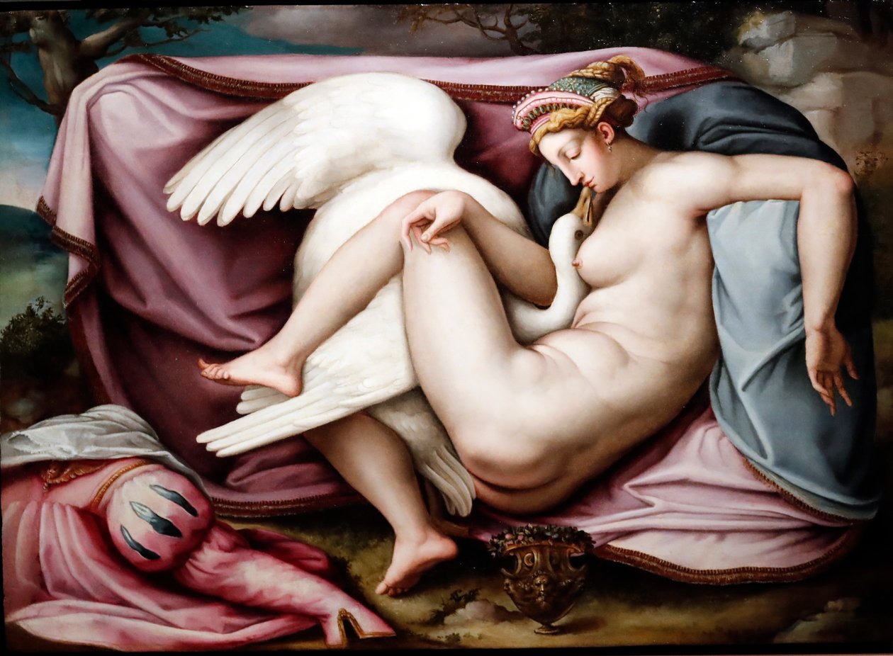 Leda i łabędź. Malarz rzymski 1550. Genua. Włochy. autorstwa Italian School