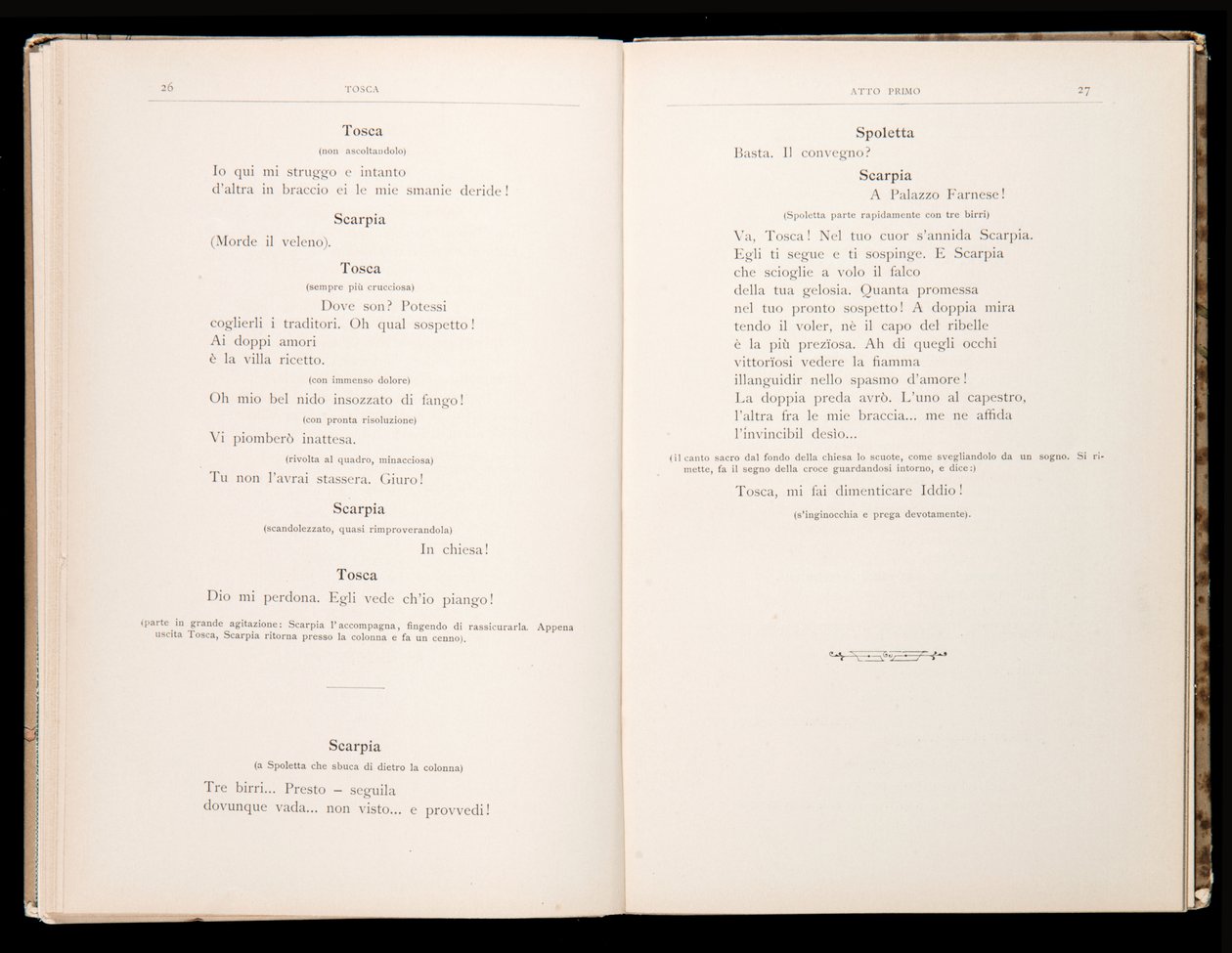 Libretto autorstwa Toski Giacomo Pucciniego, wydanie Ricordi, Włochy autorstwa Italian School