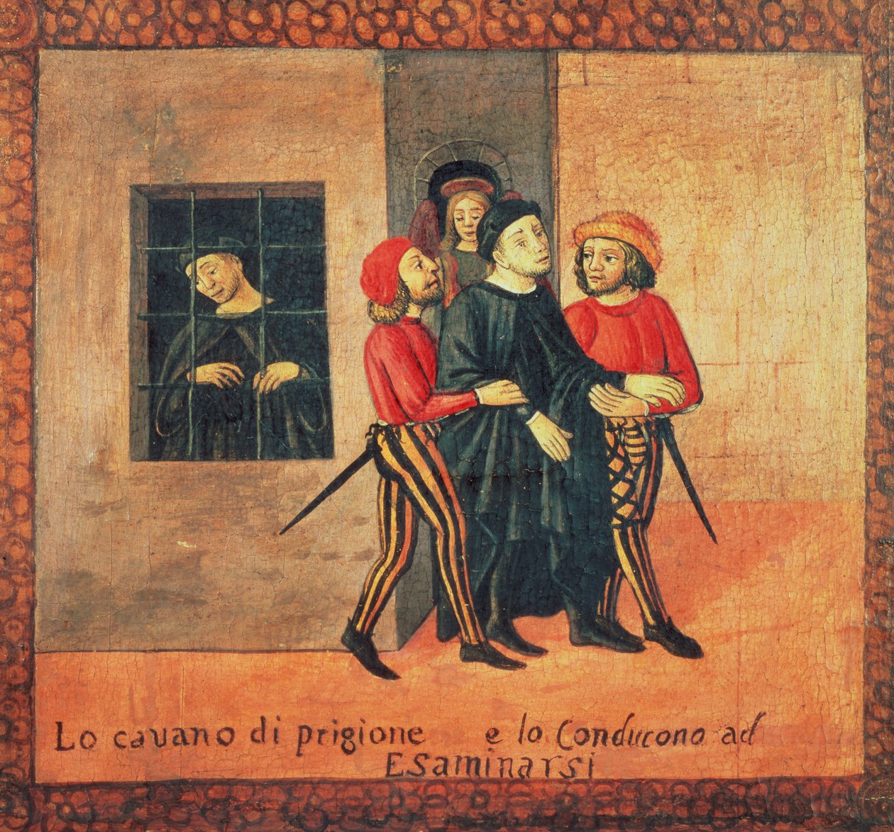 Życie Antonio di Guiseppe Rinaldeschi - Wywieziony z więzienia na osądzenie, Szkoła florencka (olej na panelu) (detal) autorstwa Italian School