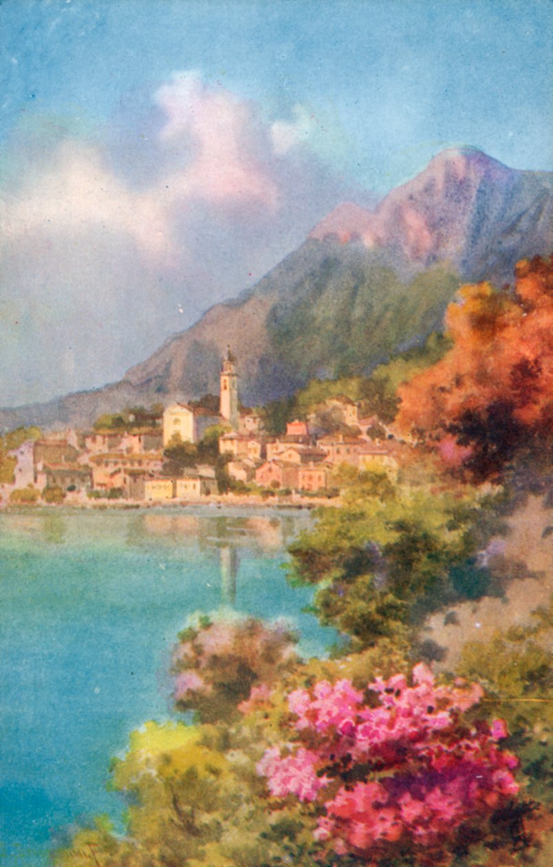 Limone, jezioro Garda, Włochy (kolorowa litografia) autorstwa Italian School