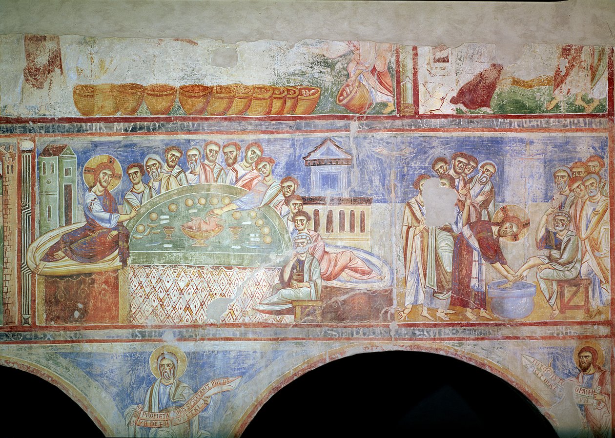 Ltor: Ostatnia Wieczerza i Chrystus obmywający nogi uczniom, z nawy głównej, Szkoła pod Monte Cassino autorstwa Italian School