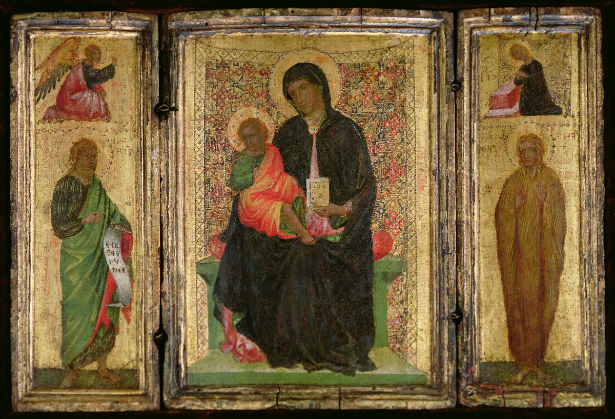 Madonna z Dzieciątkiem na tronie z (od lewej) Św. autorstwa Italian School