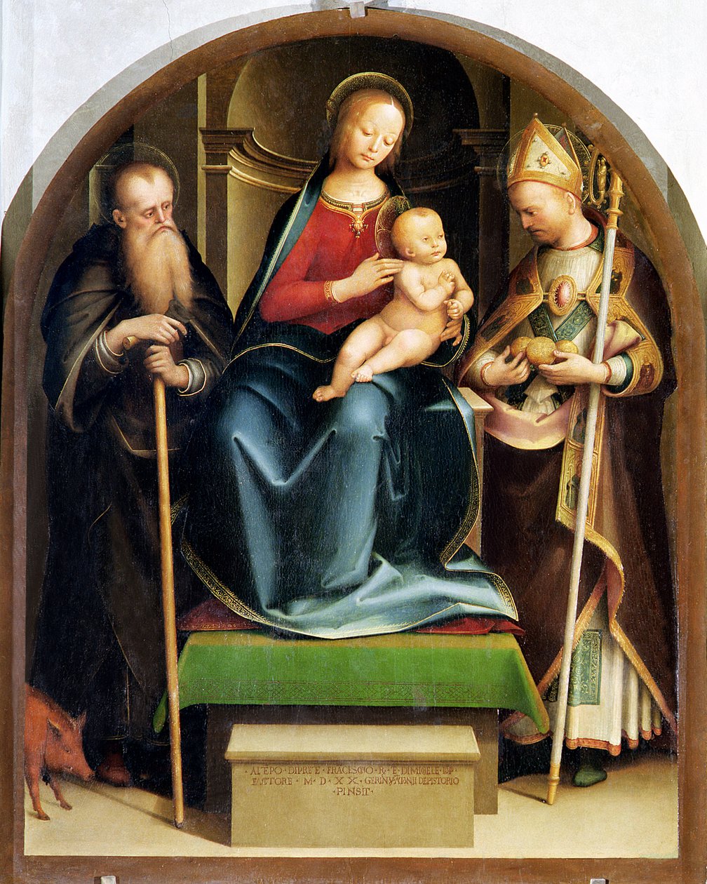 Madonna z Dzieciątkiem ze św. Antonim opatem i św. Mikołajem z Bari, 1520 autorstwa Italian School