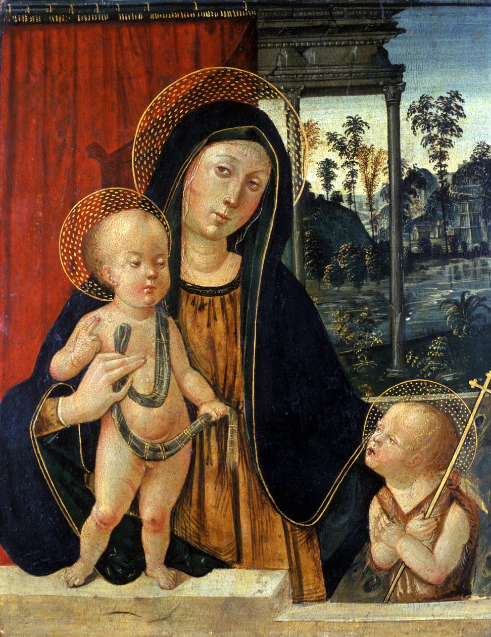 Madonna z Dzieciątkiem z młodym Janem Chrzcicielem, ok. 1500 (tempera na drewnie topoli) autorstwa Italian School