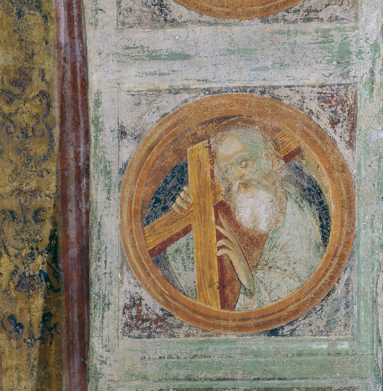 Męski święty z krzyżem, ewentualnie święty Andrzej (fresk) autorstwa Italian School