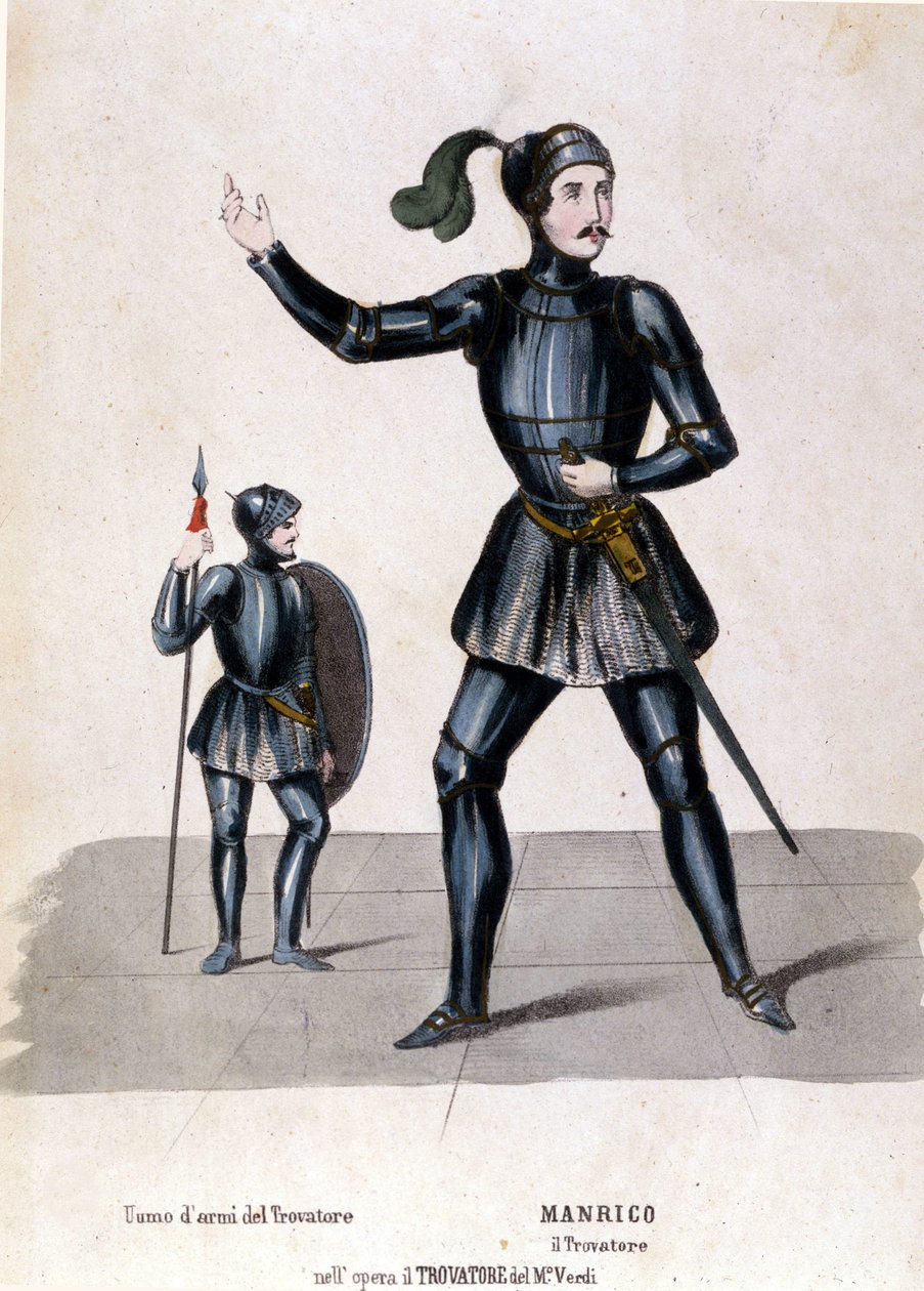Kostium Manrico do pierwszego przedstawienia Trouvère (Trovatore) Giuseppe Verdiego (1854) biblioteca de la scala de Milan autorstwa Italian School