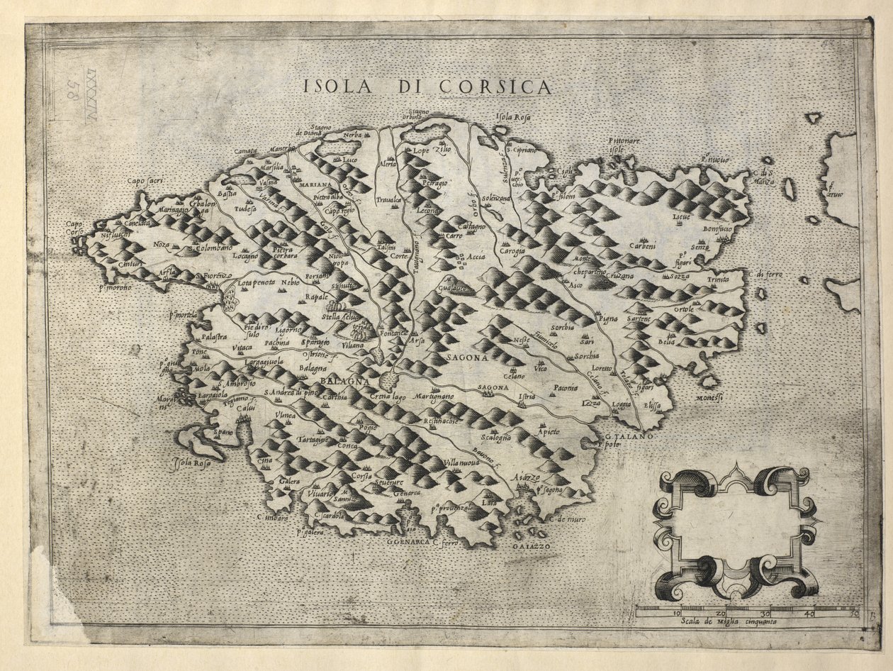 Mapa Korsyki, Korsyka (grawerowanie) autorstwa Italian School