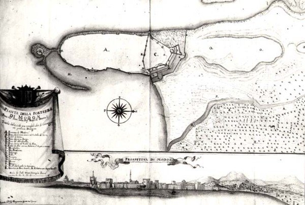 Mapa twierdzy w Modon, Morea autorstwa Italian School