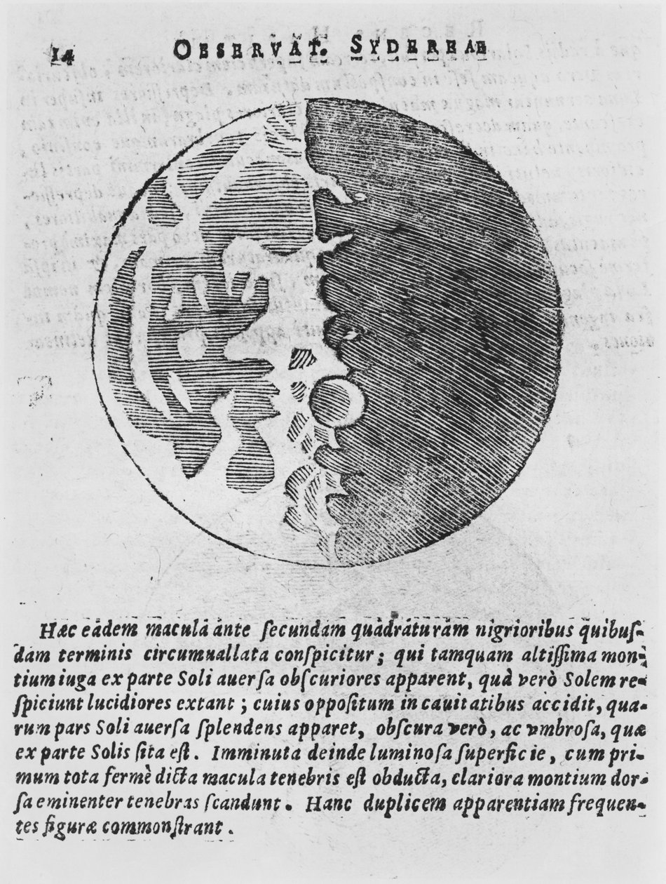 Mapa księżyca, ilustracja z Sidereus Nuncius autorstwa Galileo Galilei, 1610 autorstwa Italian School