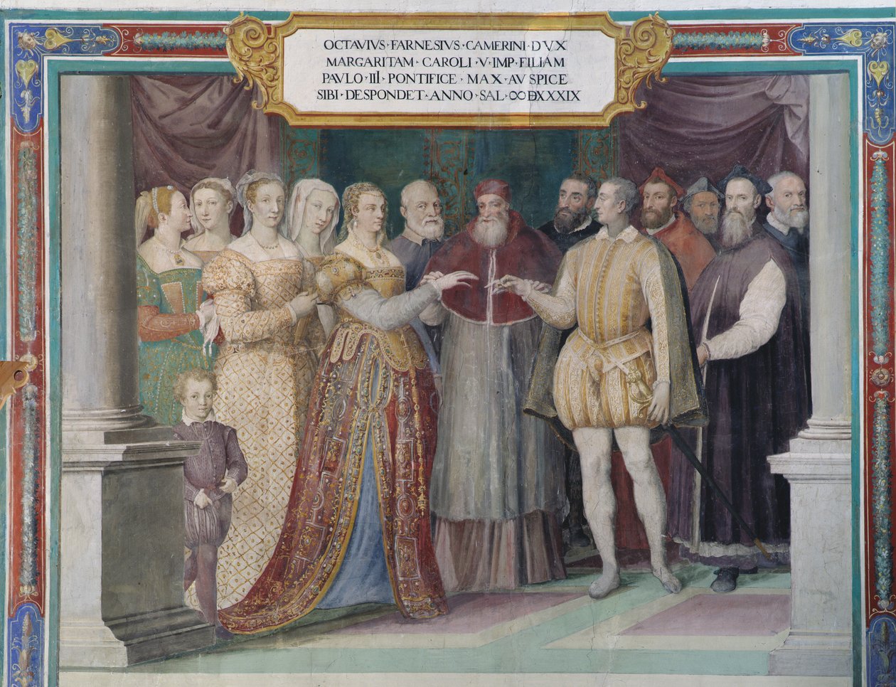 Małżeństwo Ottavio Farnese i Małgorzaty Austriackiej, córki Karola V, przez papieża Pawła III Farnese autorstwa Italian School