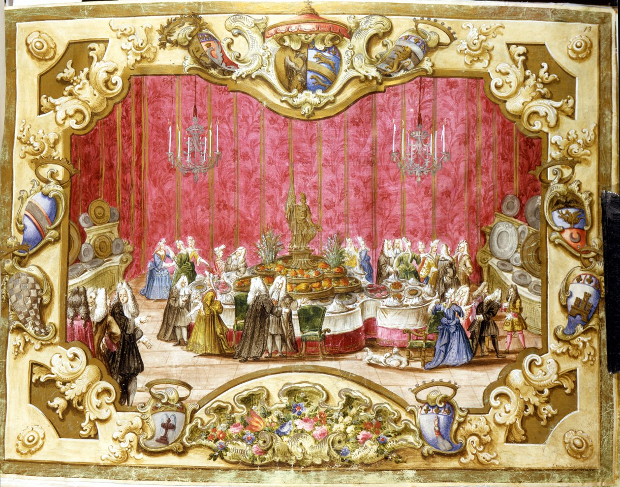 Posiłek wydany na cześć gonfaloniera Zambeccari za zaangażowanie wymiaru sprawiedliwości. 1720. Bolonia, Archiwa Państwowe. autorstwa Italian School
