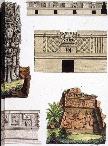 Starożytności meksykańskie, detale architektoniczne z płyty 48 „Historii Narodów” (akwatinta) (patrz także 94497) autorstwa Italian School