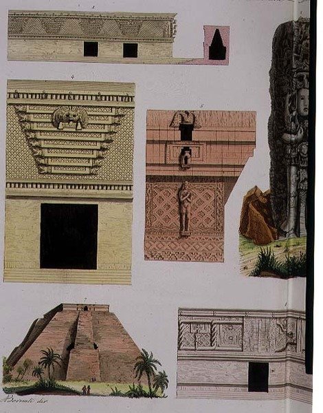 Starożytności meksykańskie, detale architektoniczne z płyty 48 „Historii Narodów” (akwatinta) (patrz także 94498) autorstwa Italian School