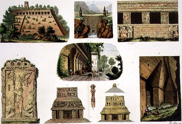 Starożytności meksykańskie, detale architektoniczne, tablica 48A z „Historii Narodów” (akwatinta) autorstwa Italian School