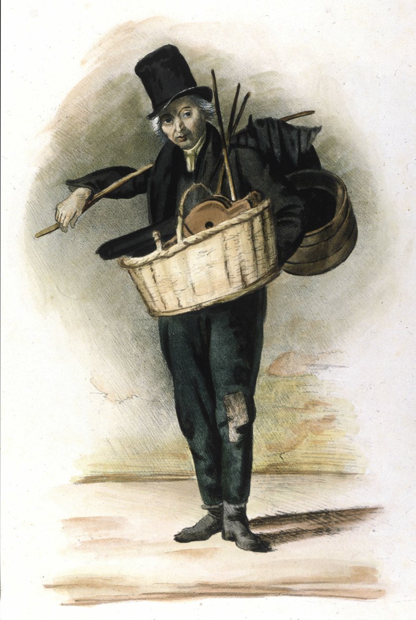 Milanese Metier: reparator parasoli, parasoli i miechów. Grawer Locarno z 1830 roku. autorstwa Italian School