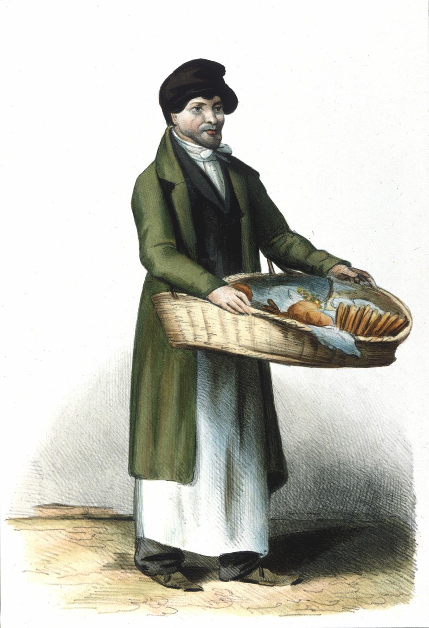 Milanese Metier: sprzedawca ciastek i ciast. 1830 Grawerowanie Locarno. autorstwa Italian School