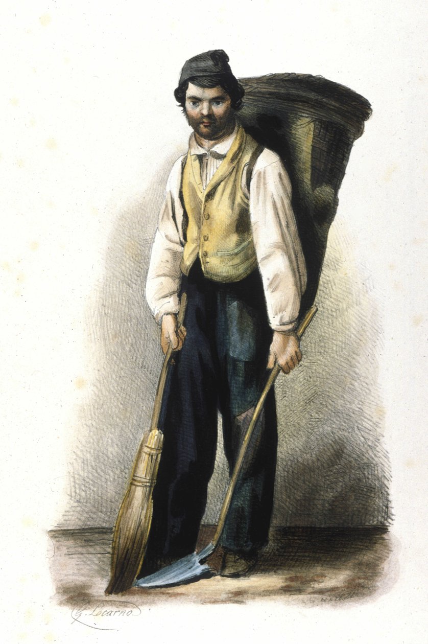 Metier mediolański: zamiatacz ulic. 1830 Grawerowanie Locarno. autorstwa Italian School