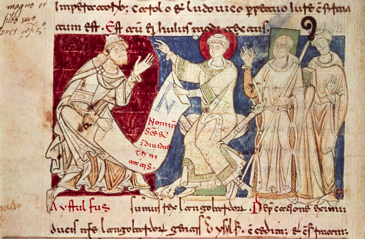 Miniatura z Chronicon Vulturnense, iluminowany kodeks skomponowany przez mnicha Iohannesa, ok. 1130, Włochy autorstwa Italian School