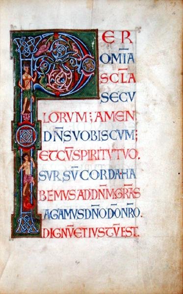 Pani 49. f.4r Historyczny inicjał „P”, z mszału (welum) autorstwa Italian School