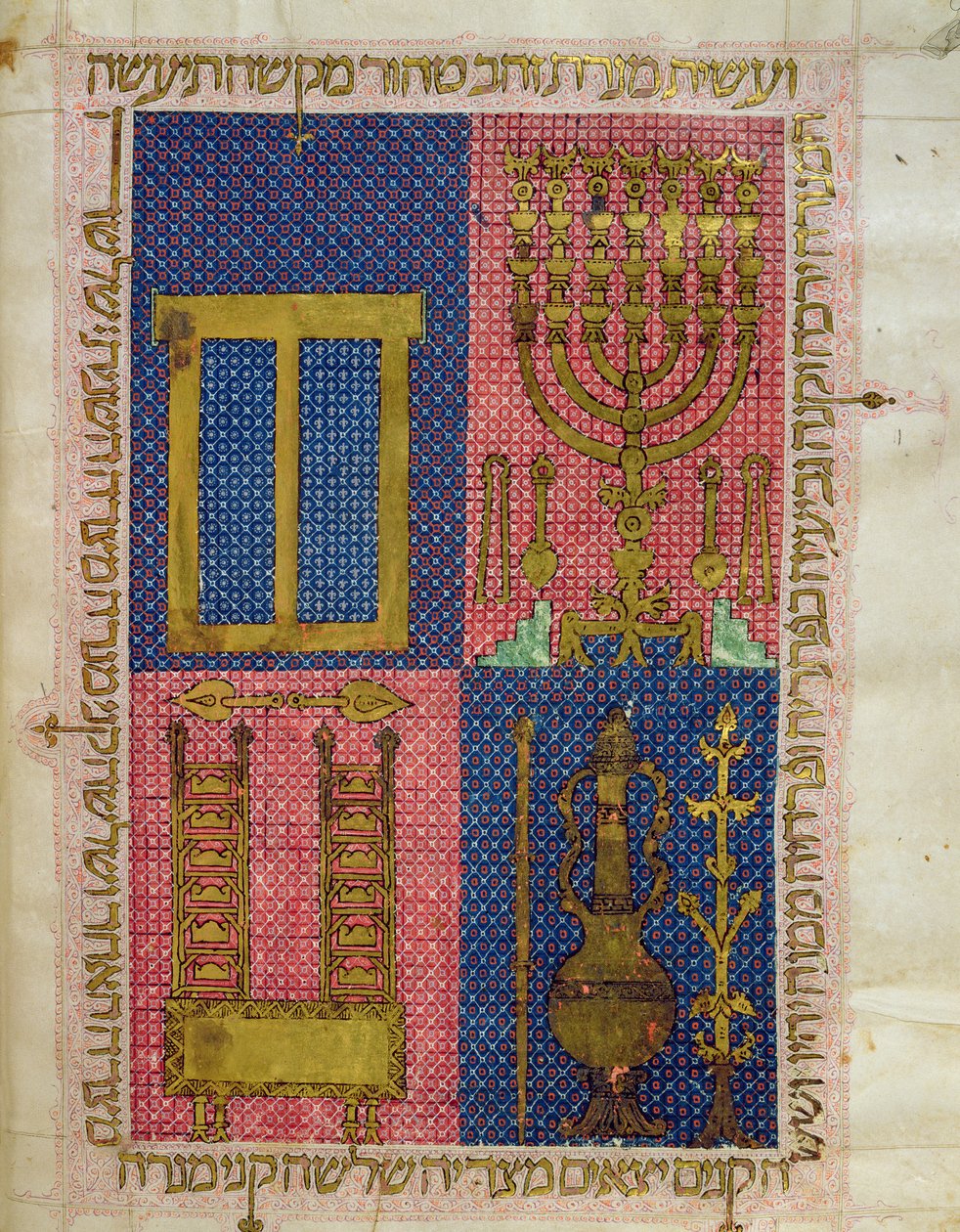 Ms.OR.26 fol.26r Narzędzia świątyni, z Biblii hebrajskiej (welum) autorstwa Italian School