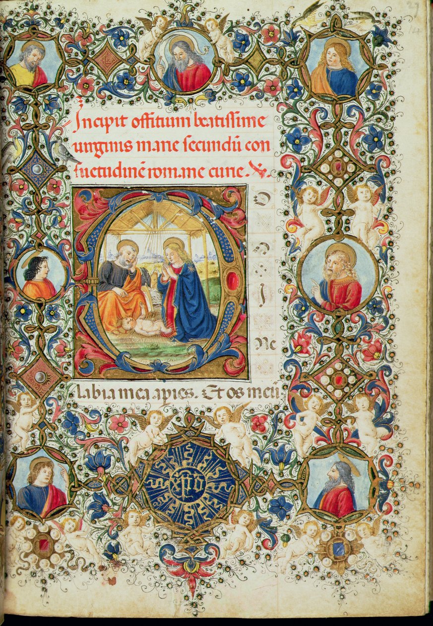 Ms 154 f.14r Adoracja Dzieciątka Jezus, z Księgi Godzin, j. włoski autorstwa Italian School