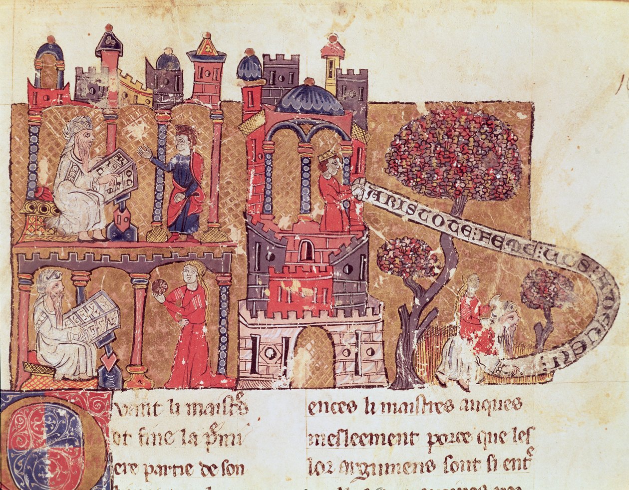 Ms 269 Fol.108 Arystoteles (384-322 pne) instruuje Aleksandra Wielkiego (356-323 pne) w zakresie moralności i pogardy dla kobiet, z Le Livre du Tresor Brunetto Latini (1220-94) autorstwa Italian School