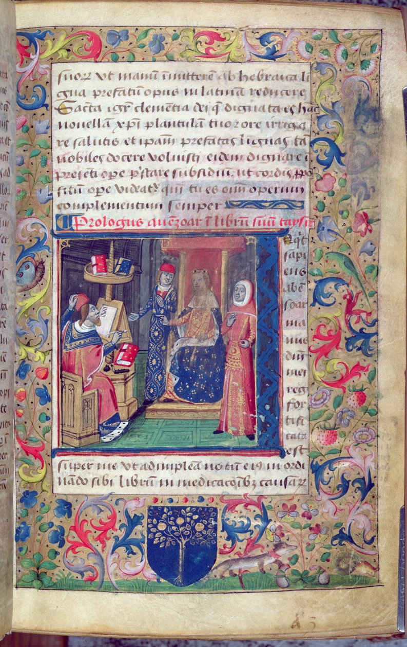 Ms 5113 Prezentacja Jana z Kapui (fl.1262) swemu patronowi przekładu na łacinę „Al-Taisir”, traktatu o chorobach Ibn Zuhra (Avenzoar) (1091-1161) (welum) autorstwa Italian School