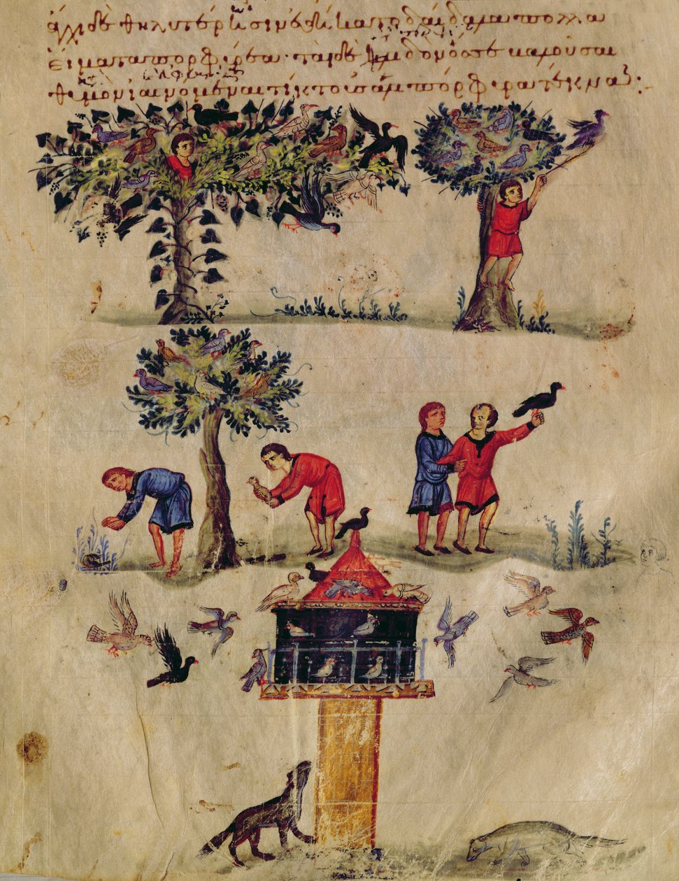 Pani Grec 479 Polowanie na ptaki, ilustracja prawdopodobnie z Ixeutiki Oppiana (tempera na welinie) autorstwa Italian School