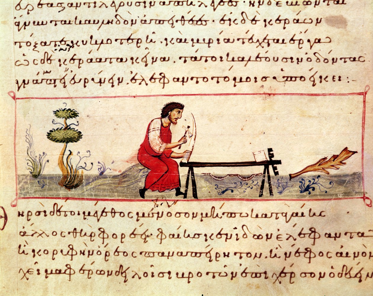 Pani Grec 479 Tradycyjna praca z kości słoniowej, ilustracja z Cynegetyki autorstwa Oppiana (tempera na welinie) autorstwa Italian School