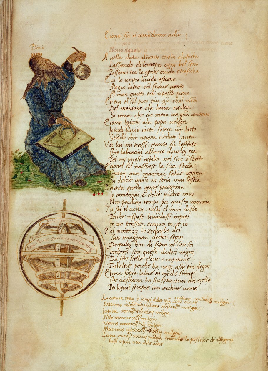 Pani Ital 483 P.4.7 f.155v Pliniusz Starszy (23-79 ne) z „Dittamondo” Fazio degli Uberti (welum) autorstwa Italian School