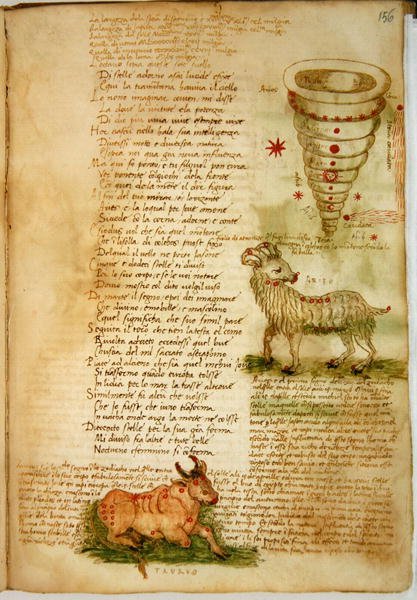 Pani Ital 483 P.4.7 f.156v Baran i Byk, z „Dittamondo” Fazio degli Uberti (welum) autorstwa Italian School