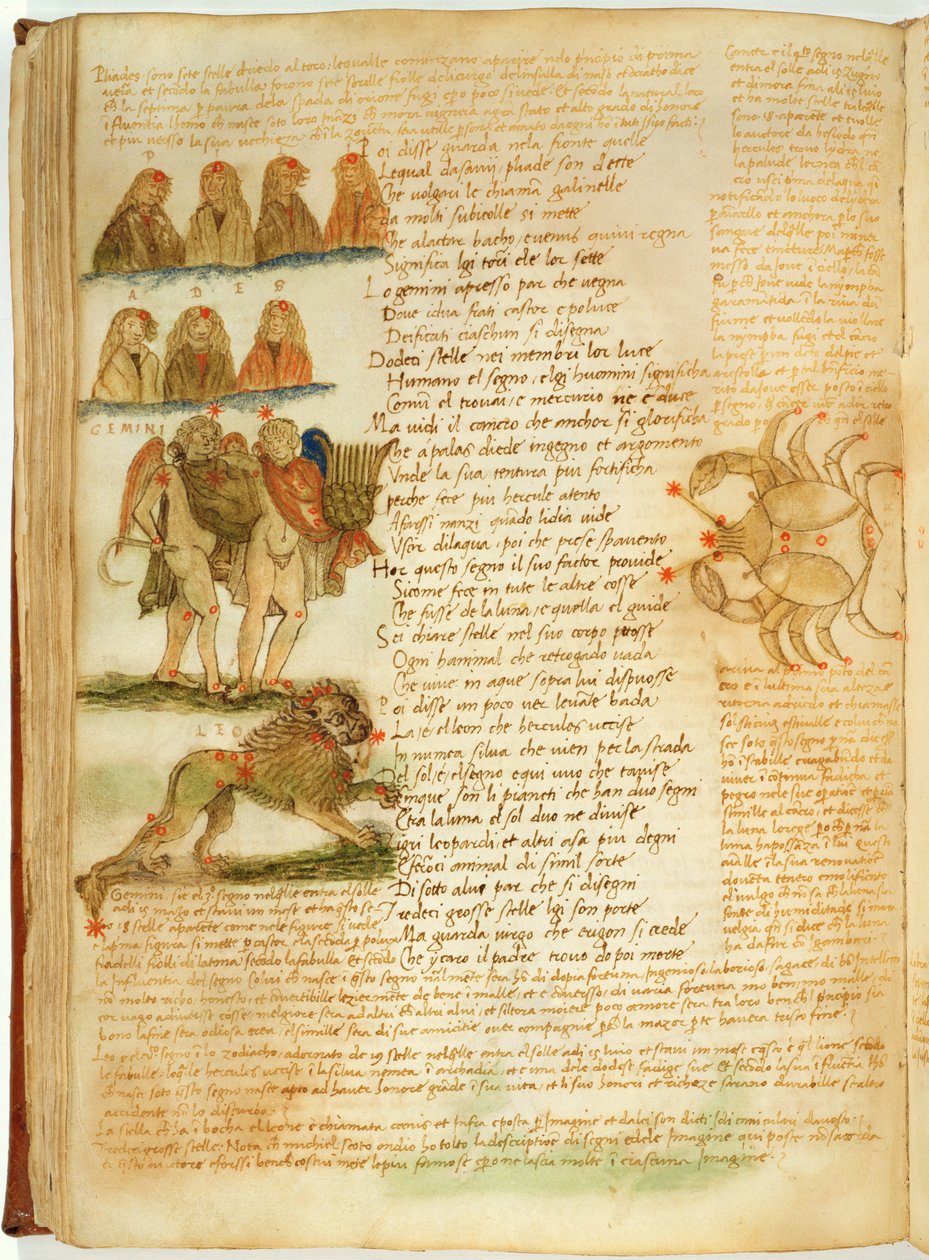 Pani Ital 483 P.4.7 f.156v Gemini, Leo and Cancer, z „Dittamondo” Fazio degli Uberti (welum) autorstwa Italian School