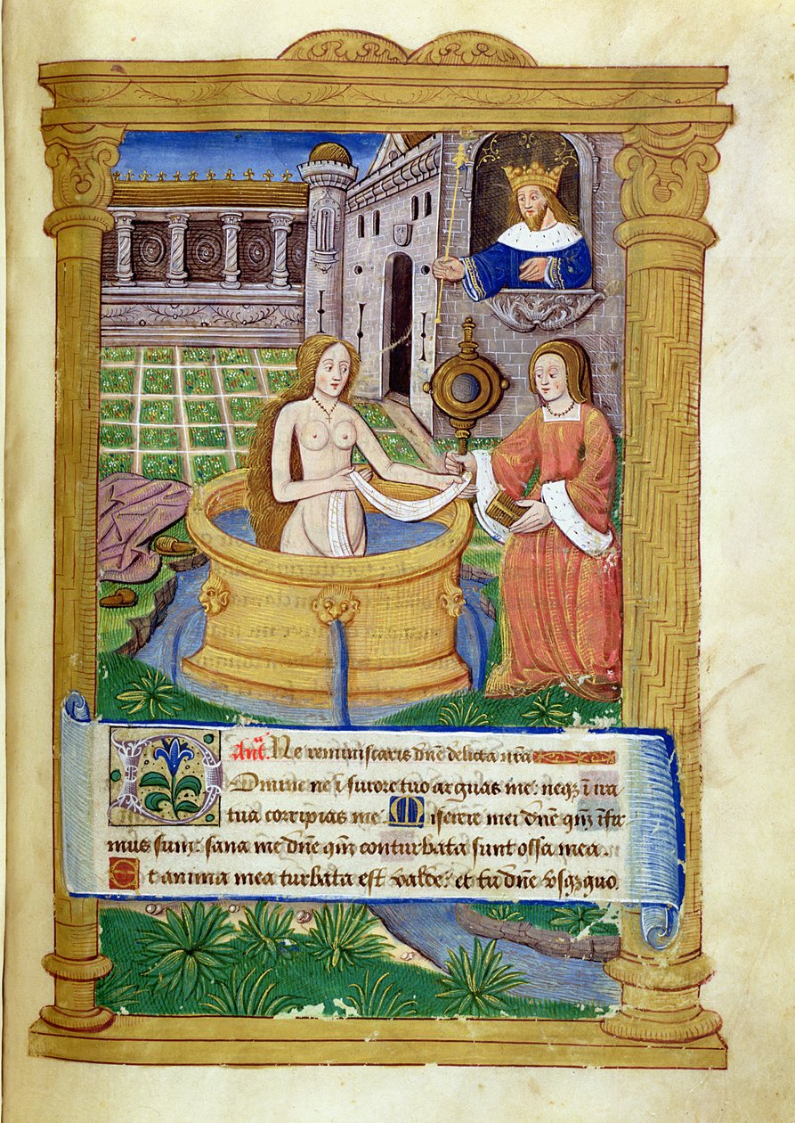Pani Lat 623 P.6.23 f.49r Dawid i Batszeba, z „Urządu Dziewicy” (welum) autorstwa Italian School