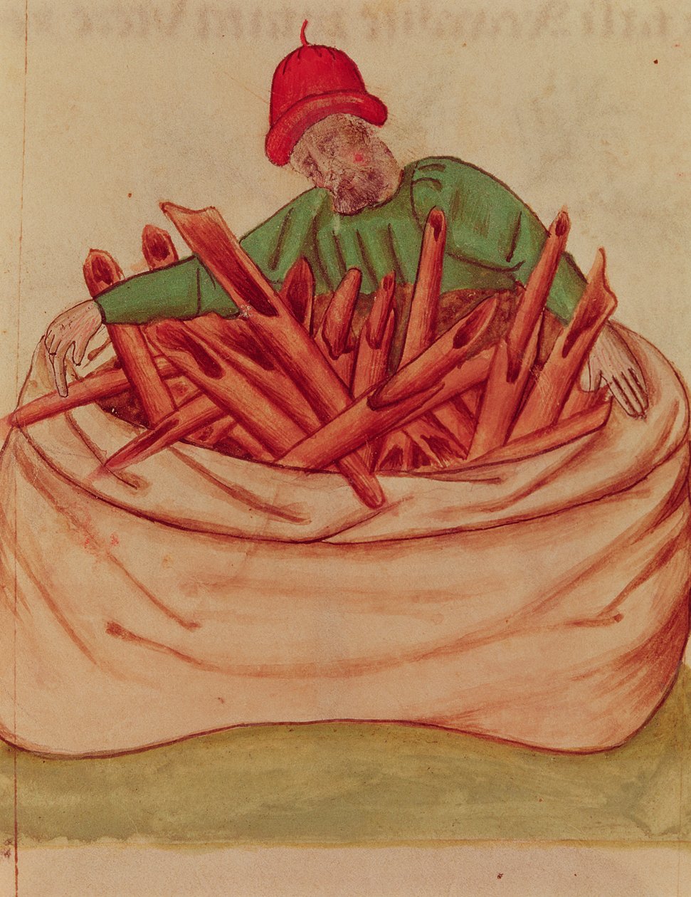 Ms Lat 993 L.9.28 Fol.36v Handlarz cynamonem, z „Tractatus de Herbis” Dioscoridesa (welum) autorstwa Italian School