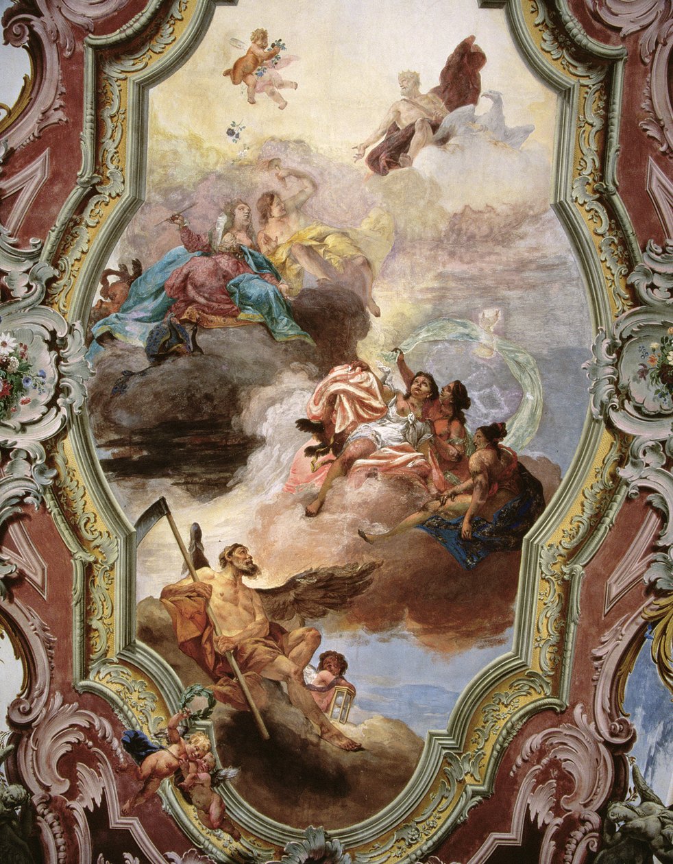 Scena mitologiczna z Jowiszem, Junoną, Muzami i Czasem Ojca autorstwa Italian School