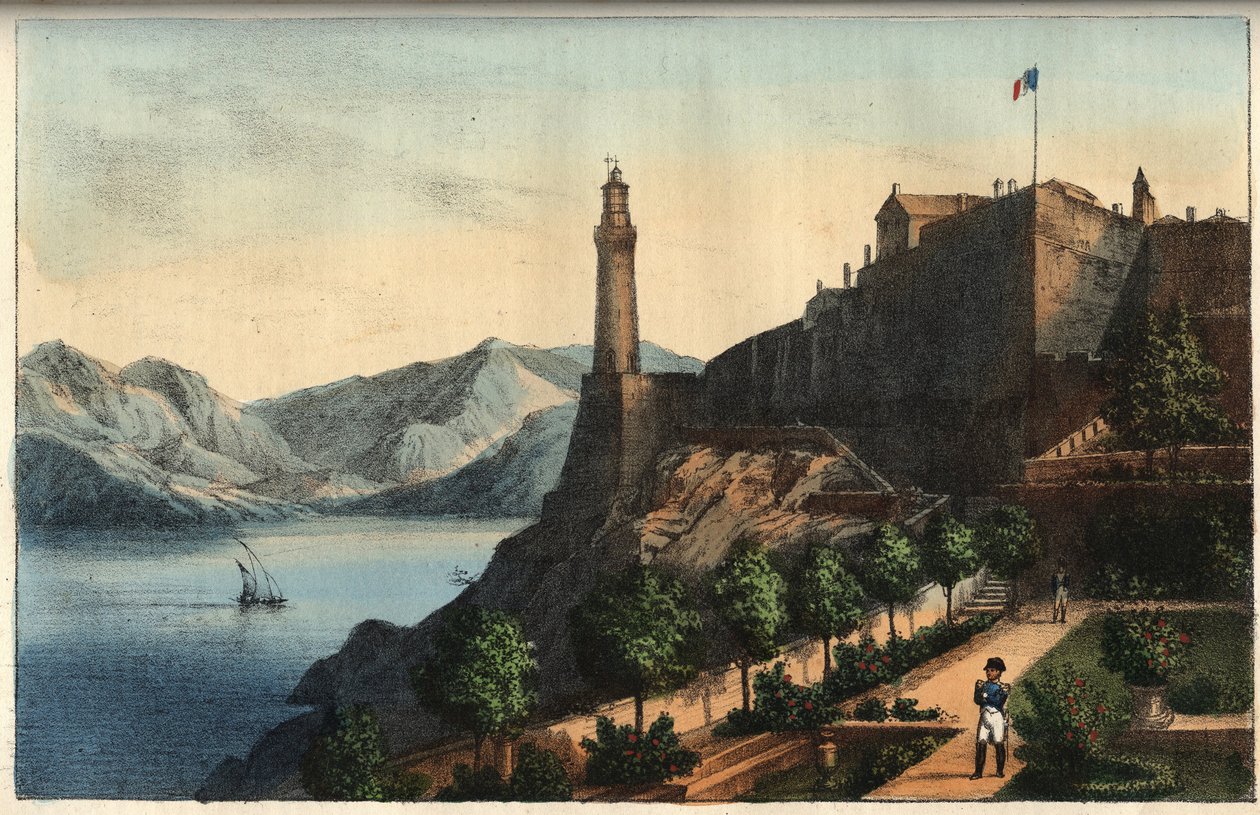 Napoleon na Elbie - Napoleon na Elbie - Portoferraio - Wyspa Elba - Napoleon w Ogrodzie Gubernatora 1814-1815 - grawer z „” Zwyczaje i zwyczaje wszystkich narodów wszechświata. To jest historia rządu, praw, milicji, religii wszystkich… autorstwa Italian School