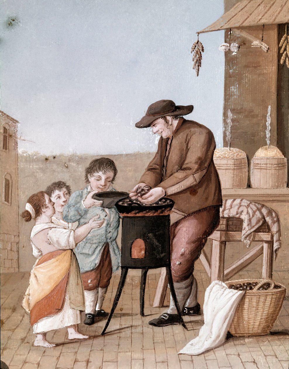Małe metiery neapolitańskie: sprzedawca kasztanów - (Stary handel: sprzedawca kasztanów) Akwarela z XIX wieku - Neapol Museo Nazionale di San Martino autorstwa Italian School